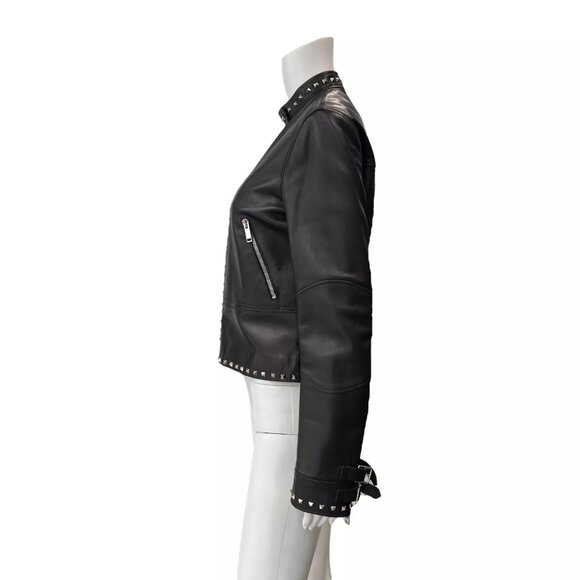 $6490 04. Valentino Black Leather Rockstud Embellished Short Jacket size 6 Moto - Picture 10 of 16